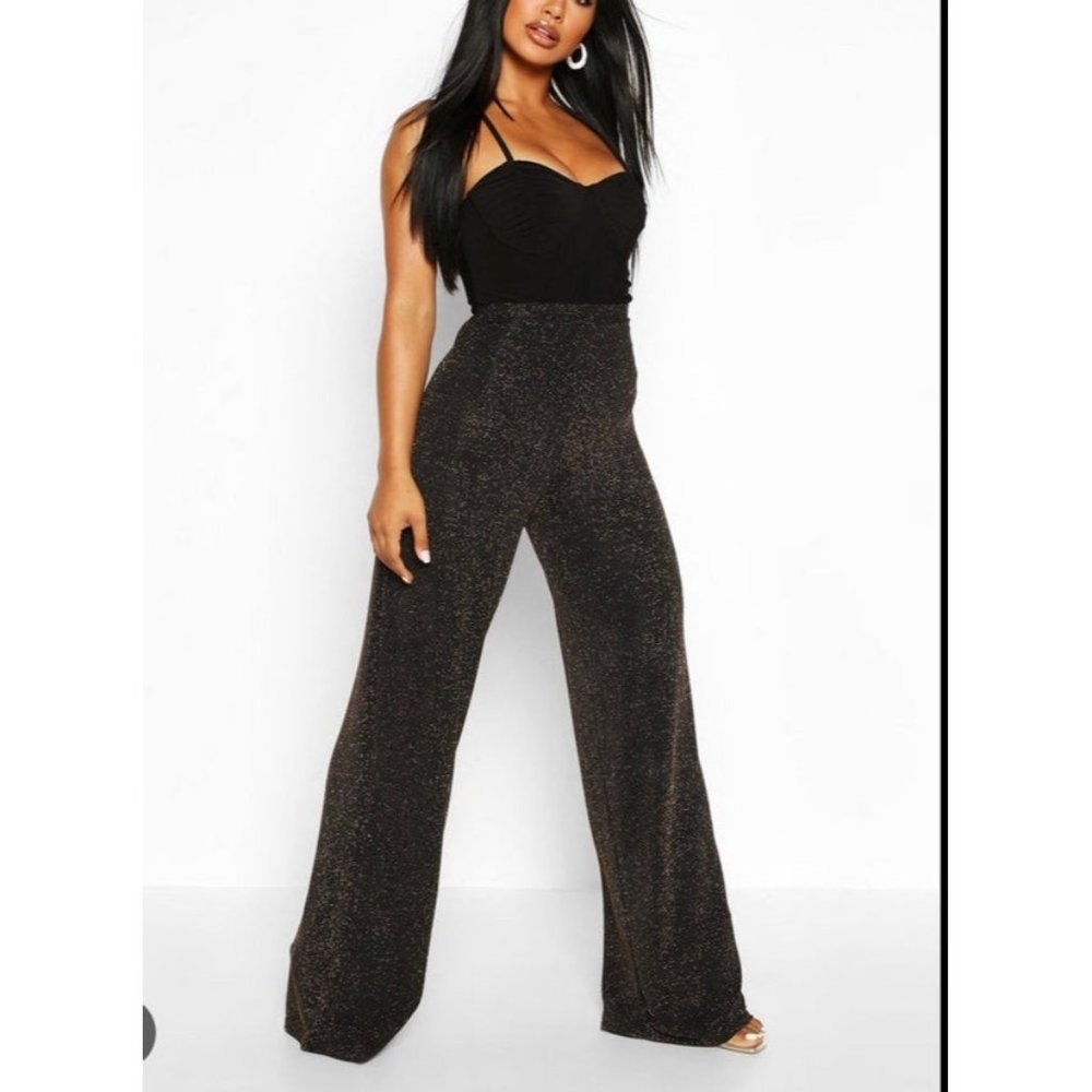 Pants Black Glitter shimmer sparkle Stretch Wide Leg Trousers
